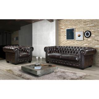 LINEA SOFA Poltrona Chesterfield 100% cuoio di bufalo e con riflessi castani BRENTON  