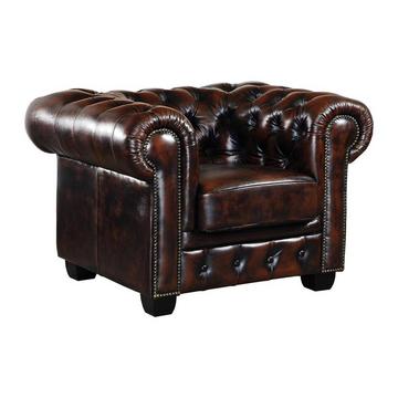 Fauteuil chesterfield BRENTON 100% cuir de buffle reflets châtains