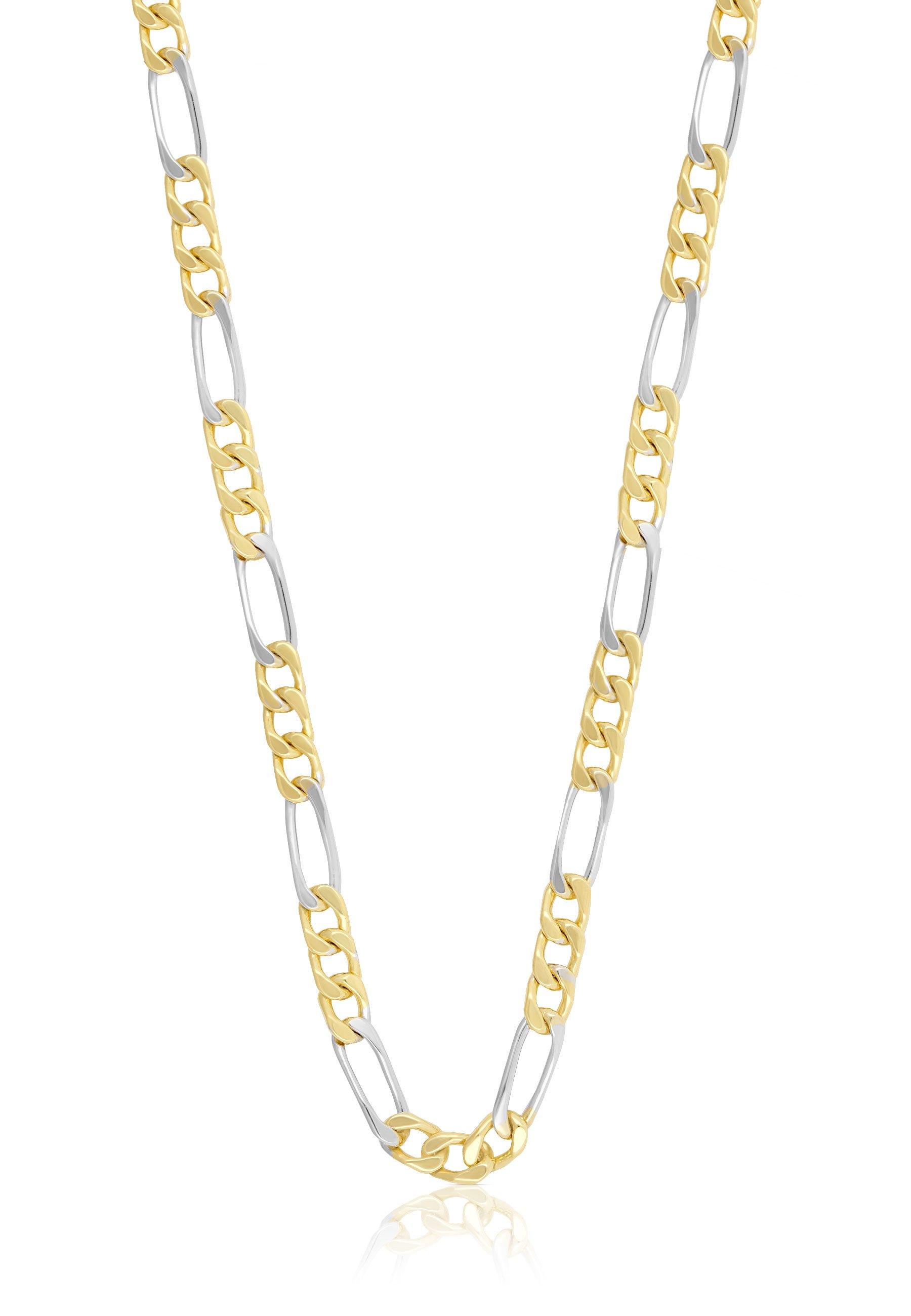 MUAU Schmuck  Collier figaro bicolore jaune/blanc or 750, 4mm, 60cm 