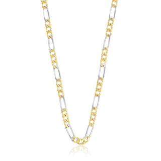 MUAU Schmuck  Collier figaro bicolore jaune/blanc or 750, 4mm, 60cm 