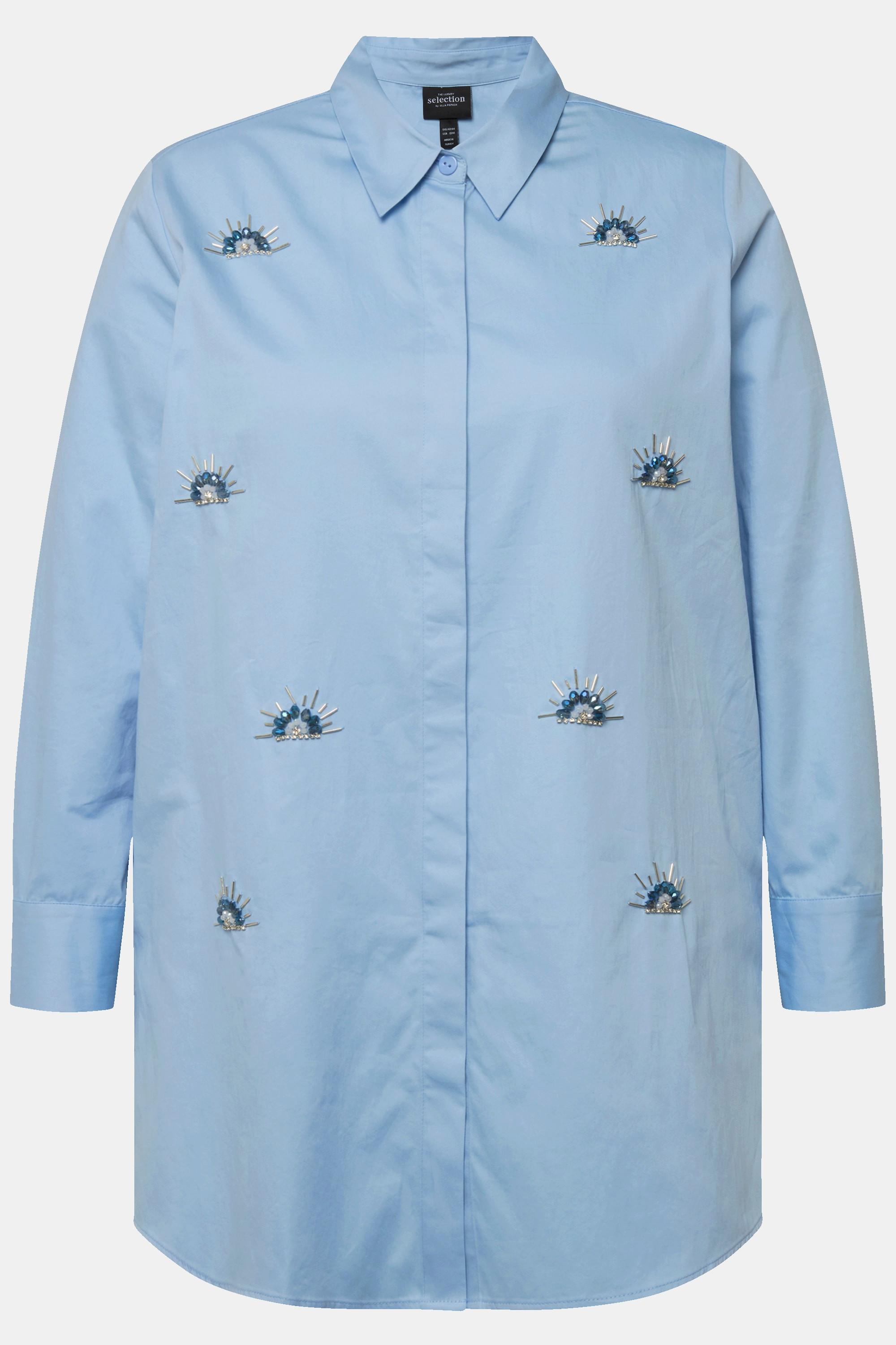 Ulla Popken Camicia Ricami Perline Maniche Lunghe  