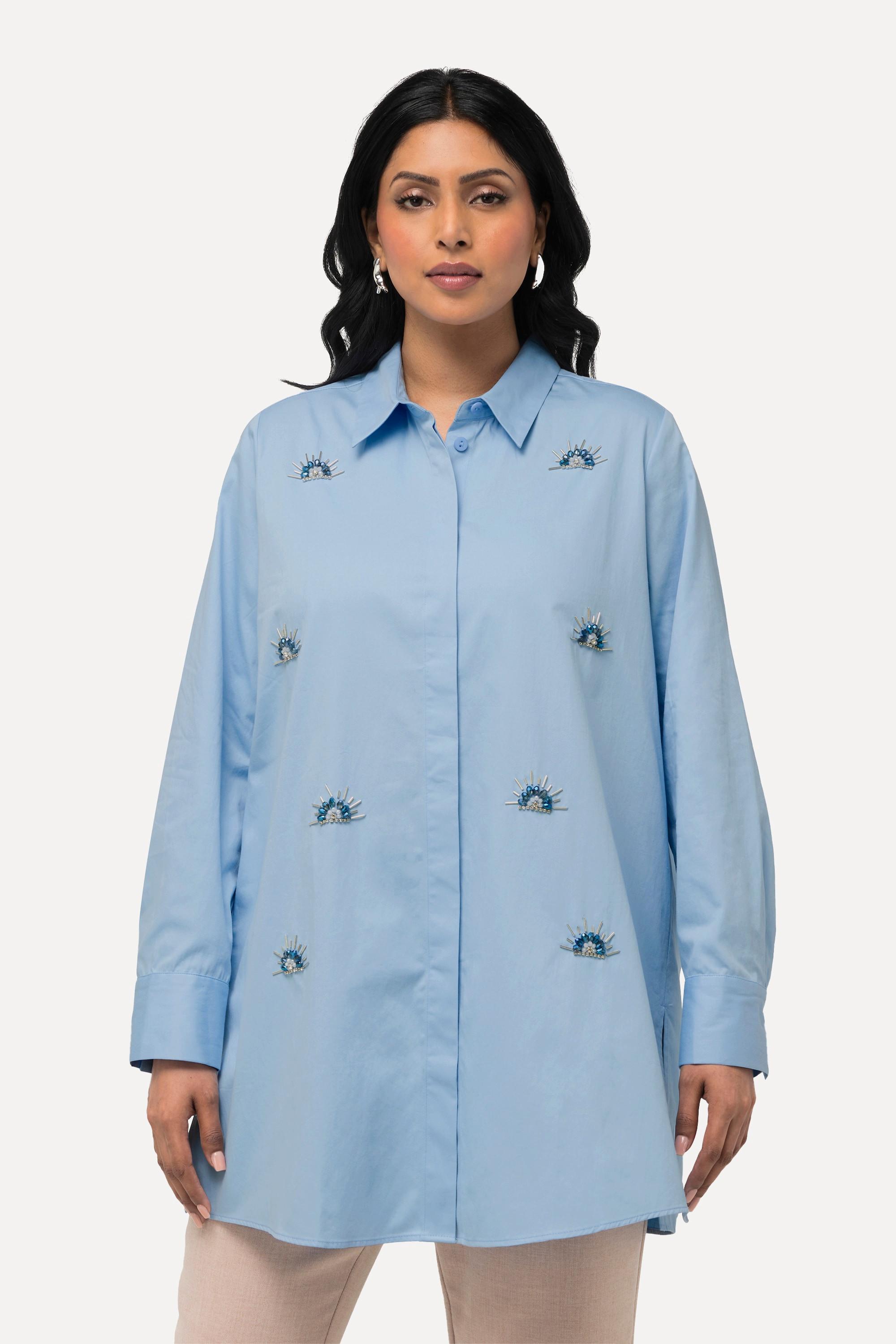 Ulla Popken Camicia Ricami Perline Maniche Lunghe  