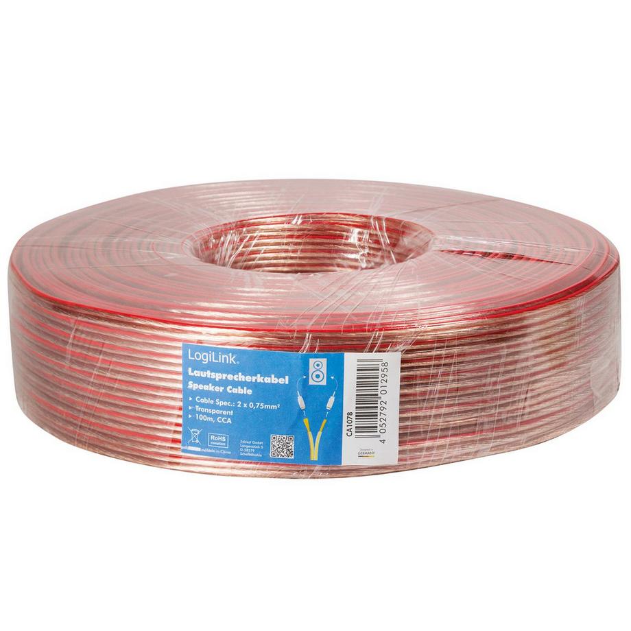 LogiLink  Câble haut-parleur 2x0,75 100m Transparent 