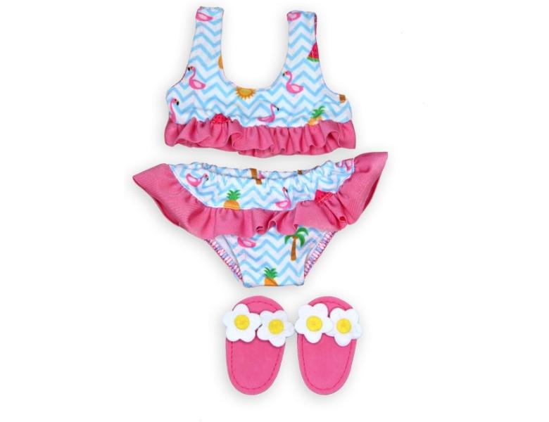 Image of Puppenbikini mit Hausschuhen Flamingo (28-35cm)