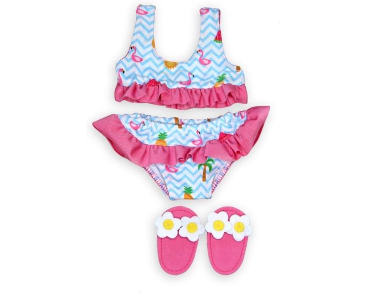 Heless  Puppenbikini mit Hausschuhen Flamingo (28-35cm) 