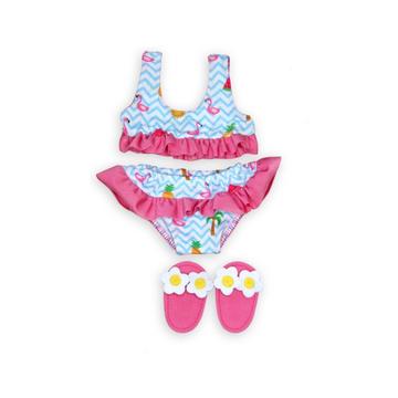 Puppenbikini mit Hausschuhen Flamingo (28-35cm)