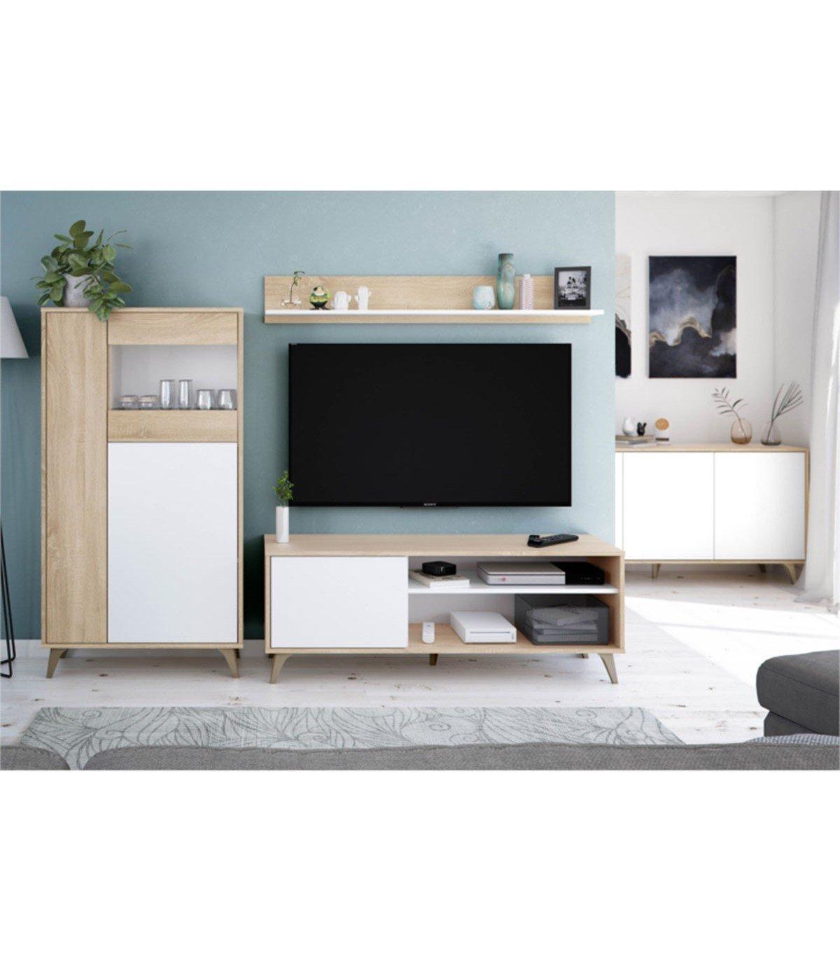 Calicosy TV-Möbel mit 2 Nischen und 1 Tür mit seinem Wandregal Kikua Plus - L135 cm  