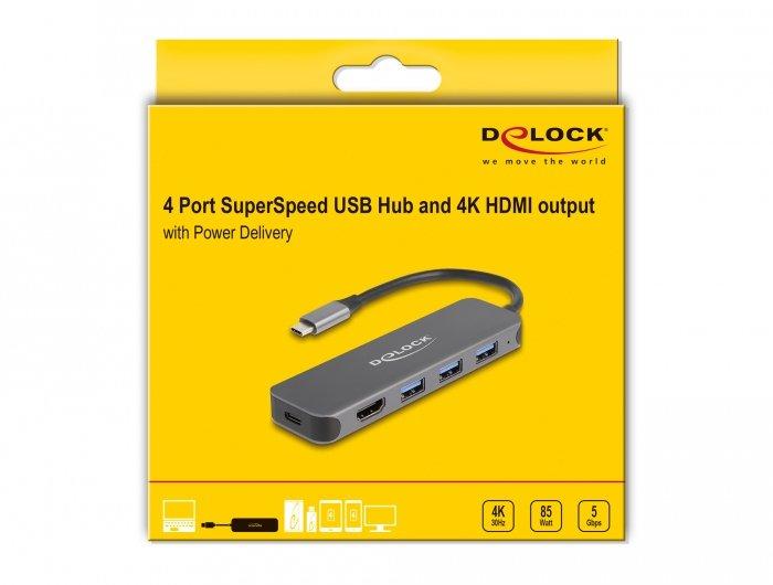 DeLock  USB 3.2 Gen1 Adapter Type-C 64171 3x USB Typ-A + 1x 4K HDMI 