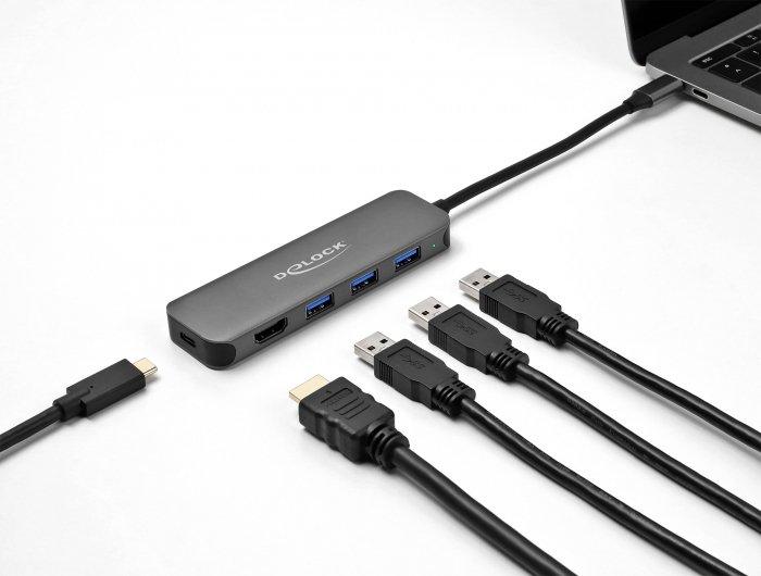 DeLock  USB 3.2 Gen1 Adapter Type-C 64171 3x USB Typ-A + 1x 4K HDMI 