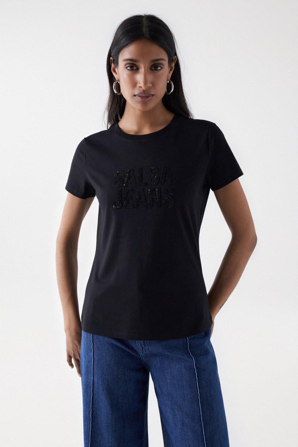 Image of T-shirts Embroidered Logo T-shirt Damen Schwarz XS