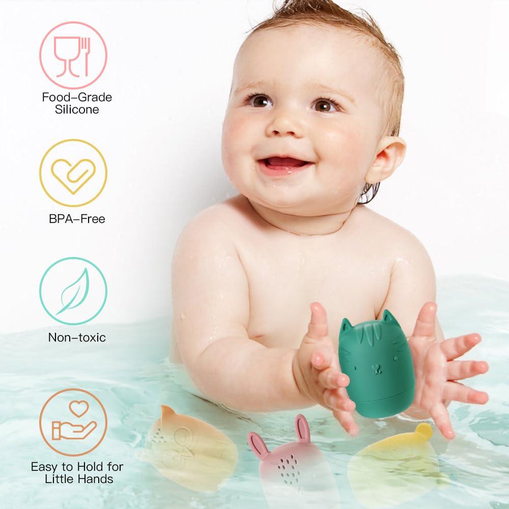 Activity-board  Badespielzeug, 4 Stück Silikon-Badespielzeug, BPA-freies Baby-Wasserspielzeug 