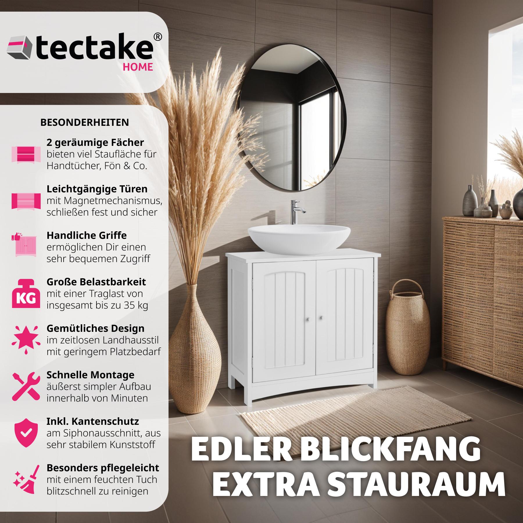 Tectake Meuble sous-lavabo Jasper, 2 compartiments, une capacité de charge de 35 kg  