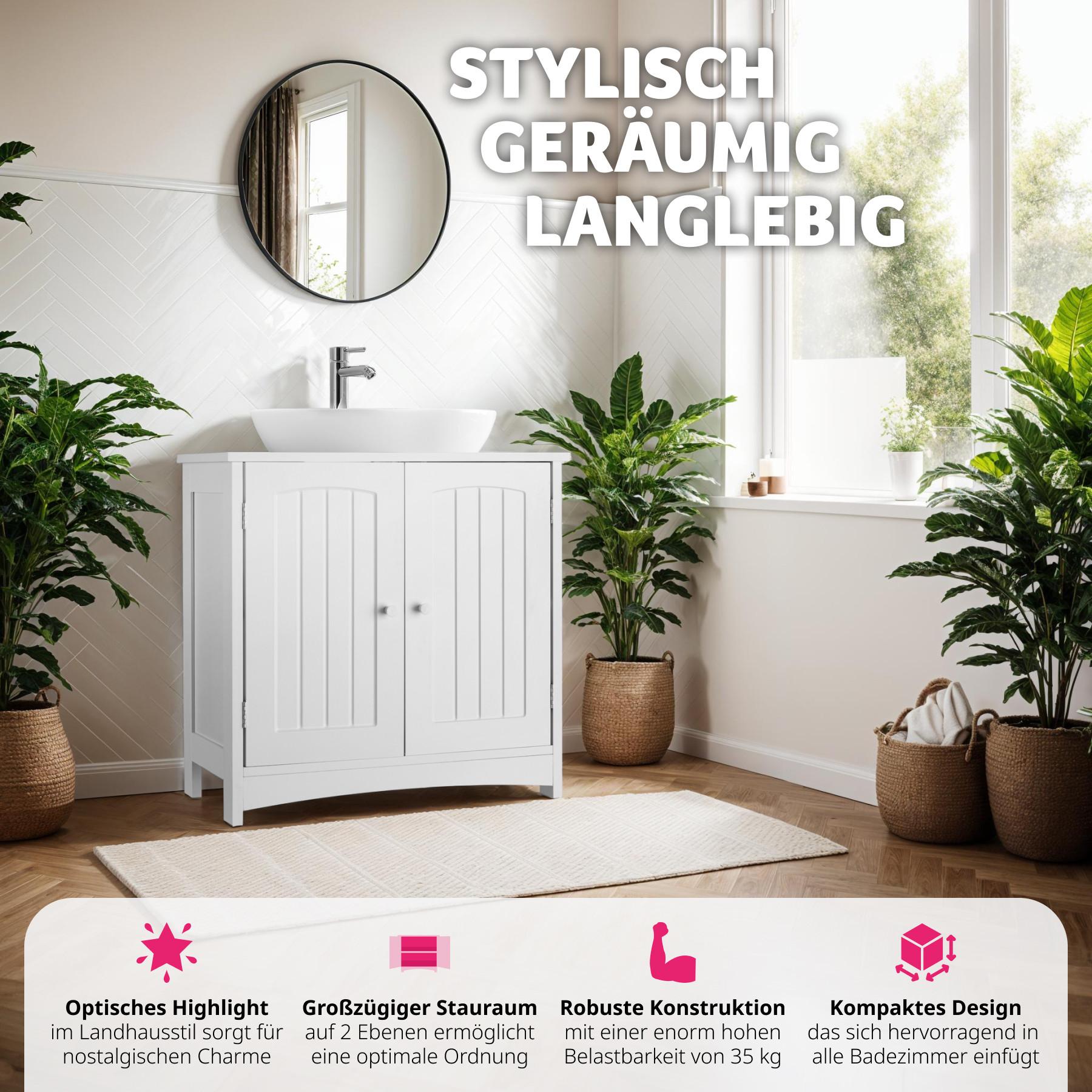 Tectake Meuble sous-lavabo Jasper, 2 compartiments, une capacité de charge de 35 kg  