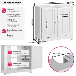 Tectake Waschbeckenunterschrank Jasper, 2 Fächer, Belastbarkeit 35 kg  