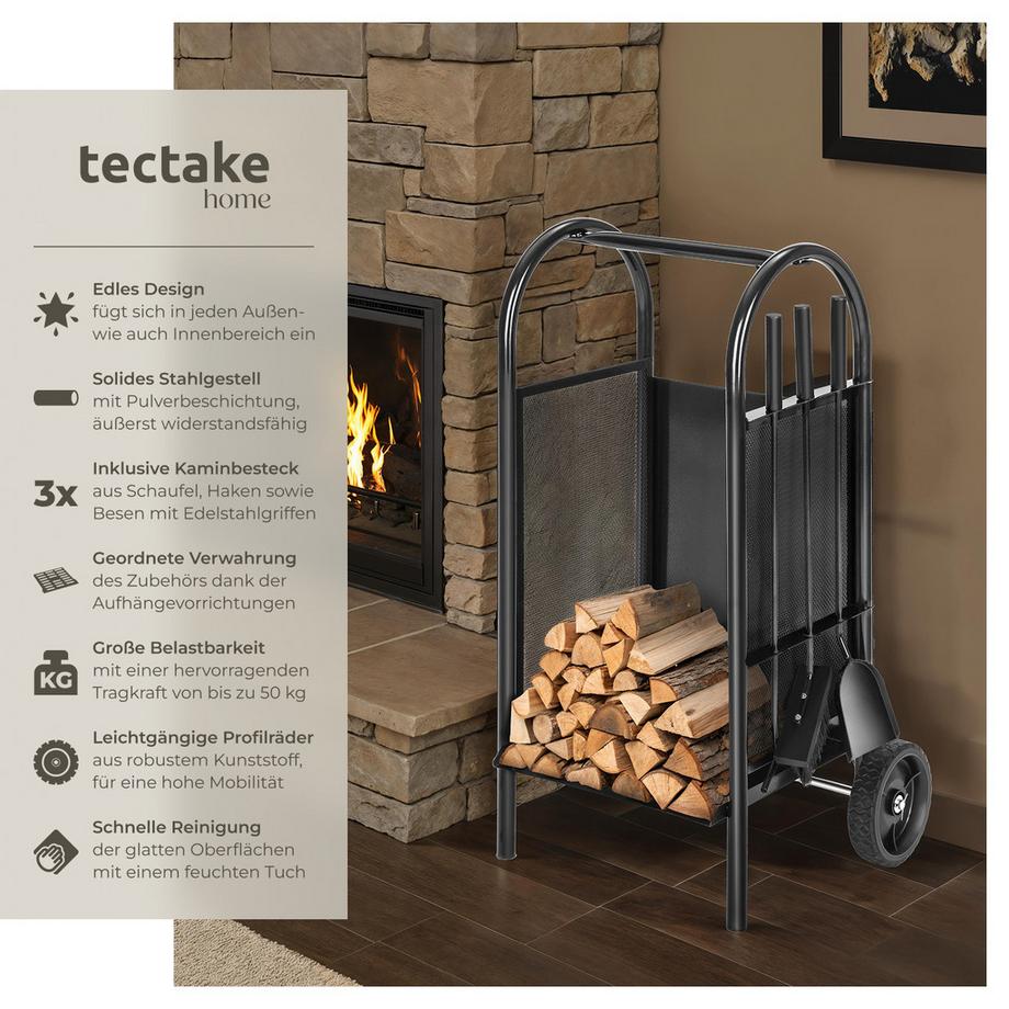 Tectake  Holzwagen  aus Stahl mit großen Kunststoffrädern und Griff 