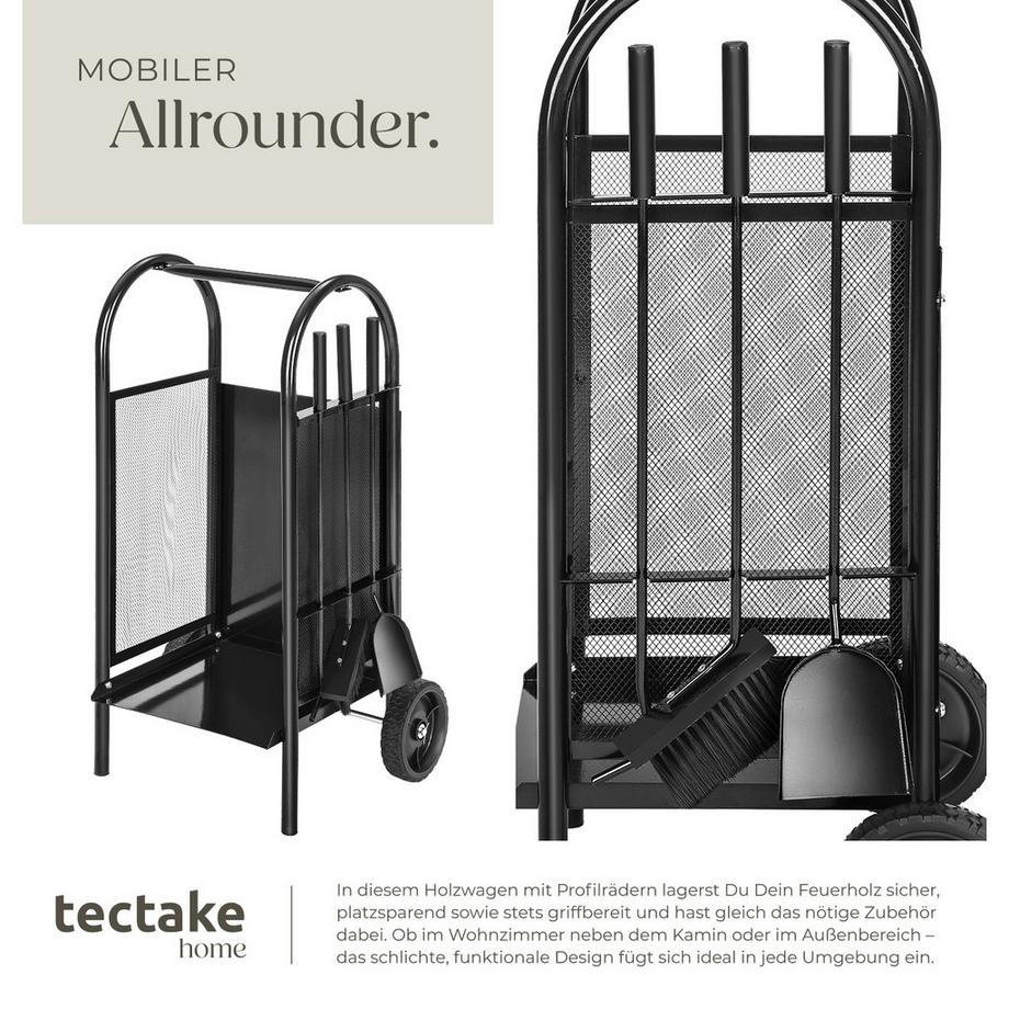 Tectake  Holzwagen  aus Stahl mit großen Kunststoffrädern und Griff 
