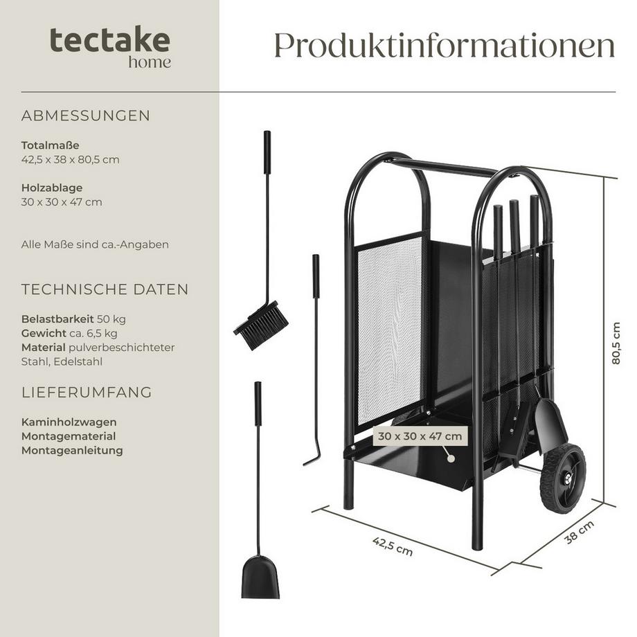 Tectake  Holzwagen  aus Stahl mit großen Kunststoffrädern und Griff 
