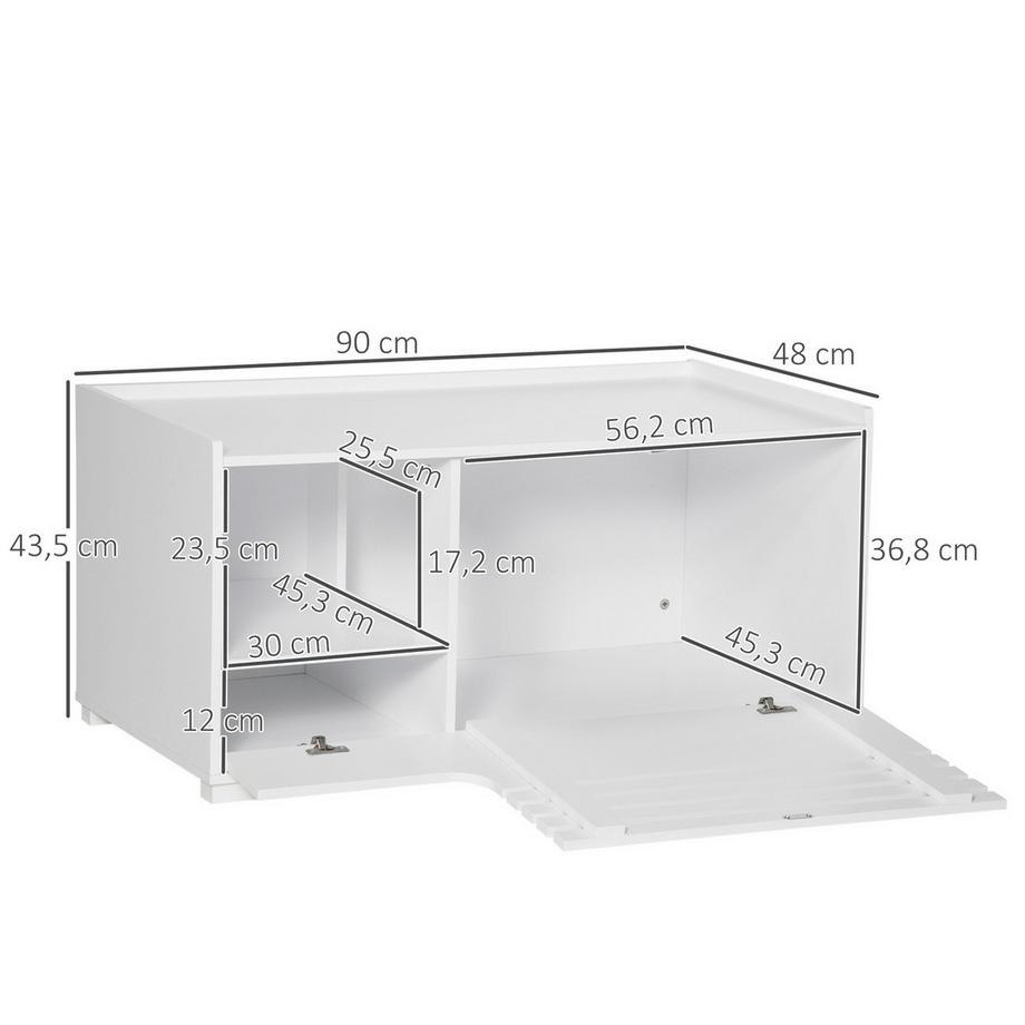 Northio  Armoire Pour Chat Avec Bac À Litière Pour Chat Avec Porte Magnétique, Table D'Appoint, Mdf, Blanc 