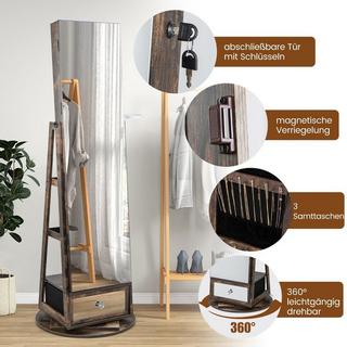 B2X Schmuckschrank 360° drehbar Spiegelschrank mit Ganzkörperspiegel 140 x 37 cm Rustikales Braun  