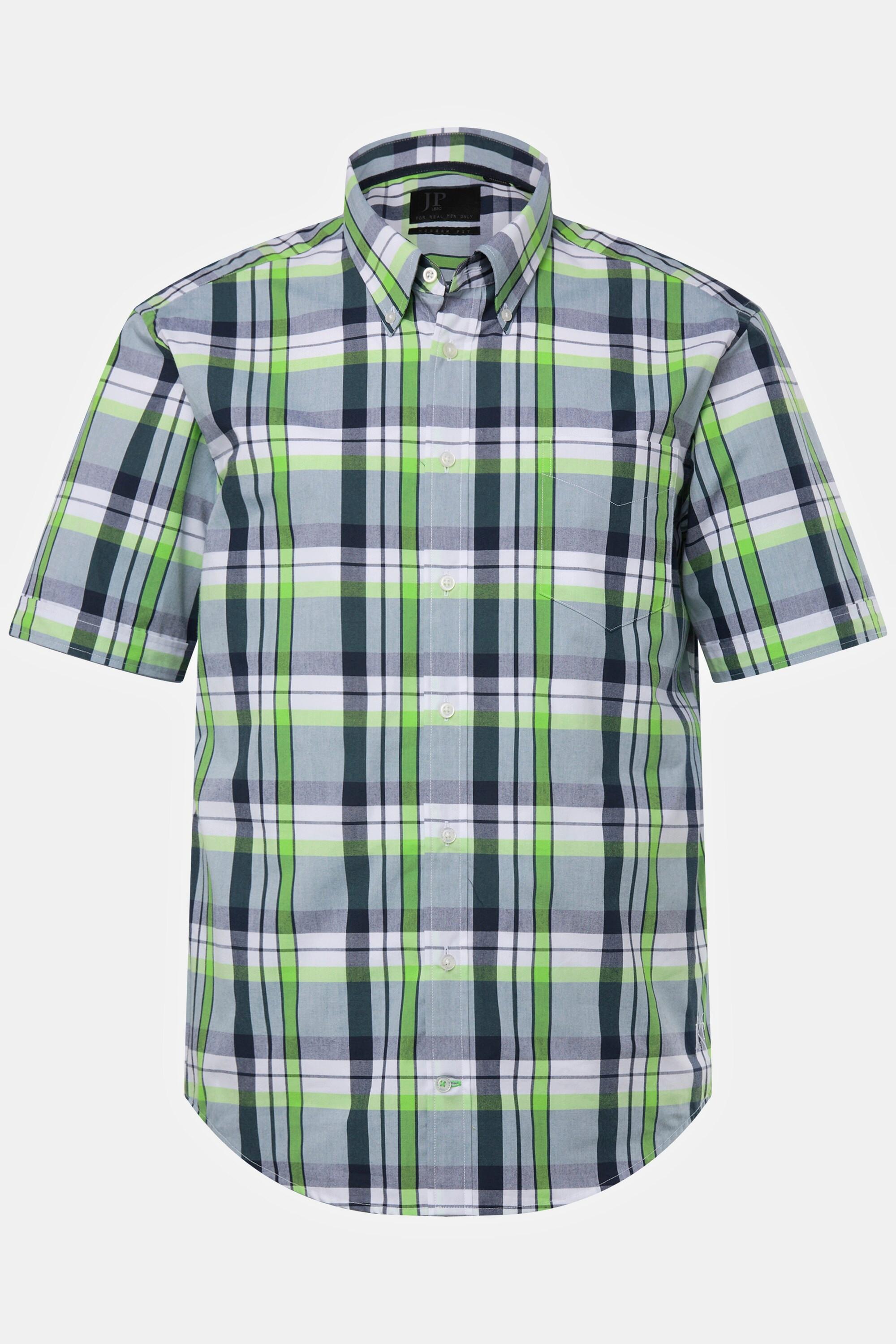 JP1880  Camicia a quadri dalla vestibilità moderna con mezze maniche e colletto button-down verde chiaro 