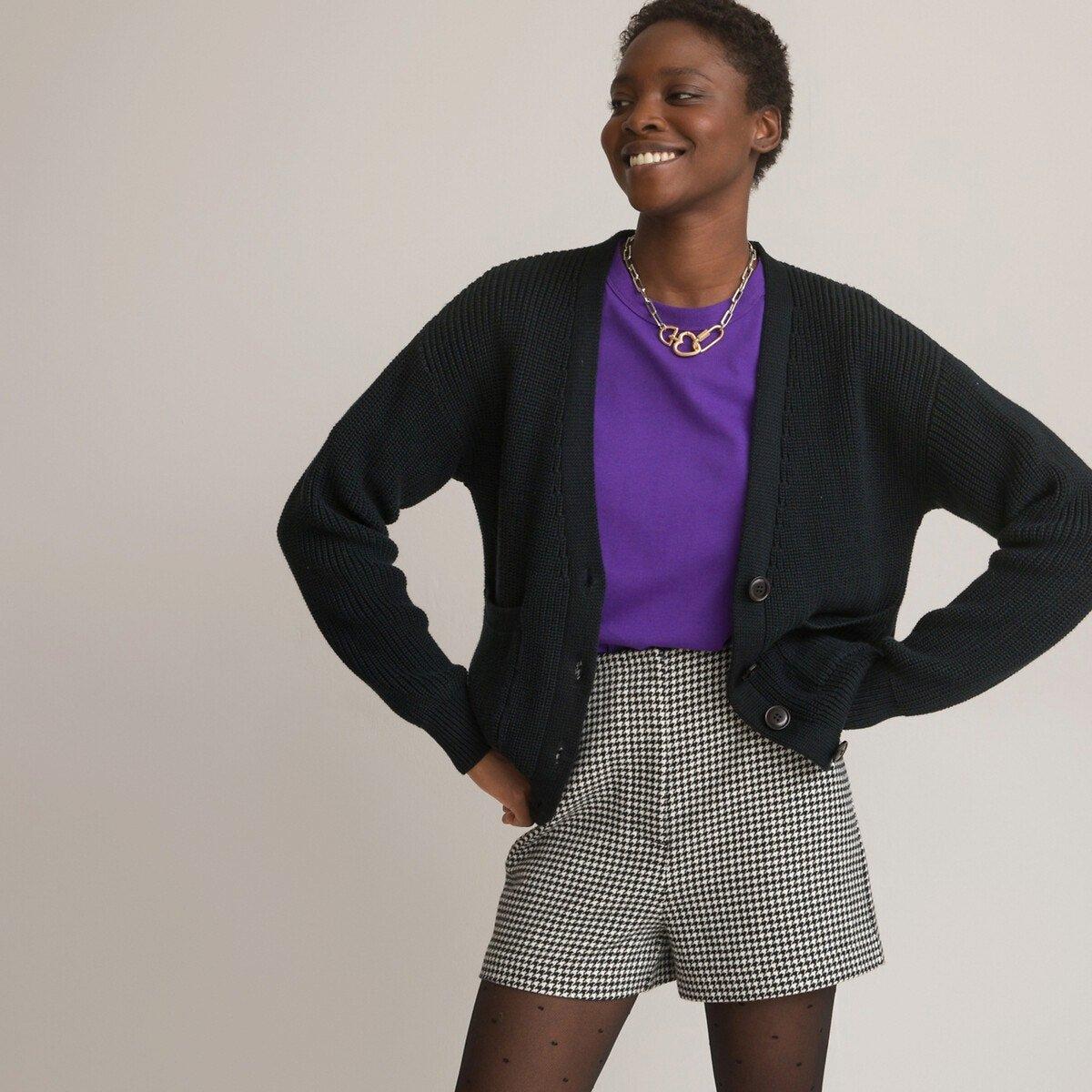 Image of Unifarbene Strickjacke Damen Schwarz M