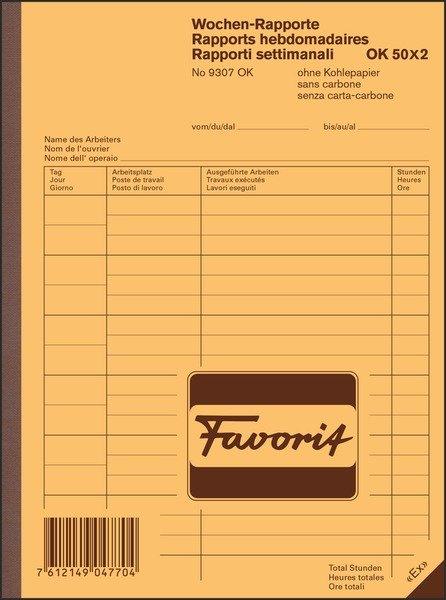 Favorit FAVORIT Wochen-Rapporte D/F/I A5 9307 OK Durchschreibepapier 50x2 Blatt  