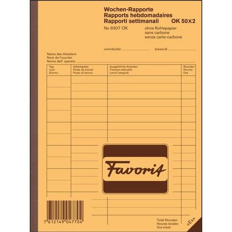 Favorit FAVORIT Wochen-Rapporte D/F/I A5 9307 OK Durchschreibepapier 50x2 Blatt  