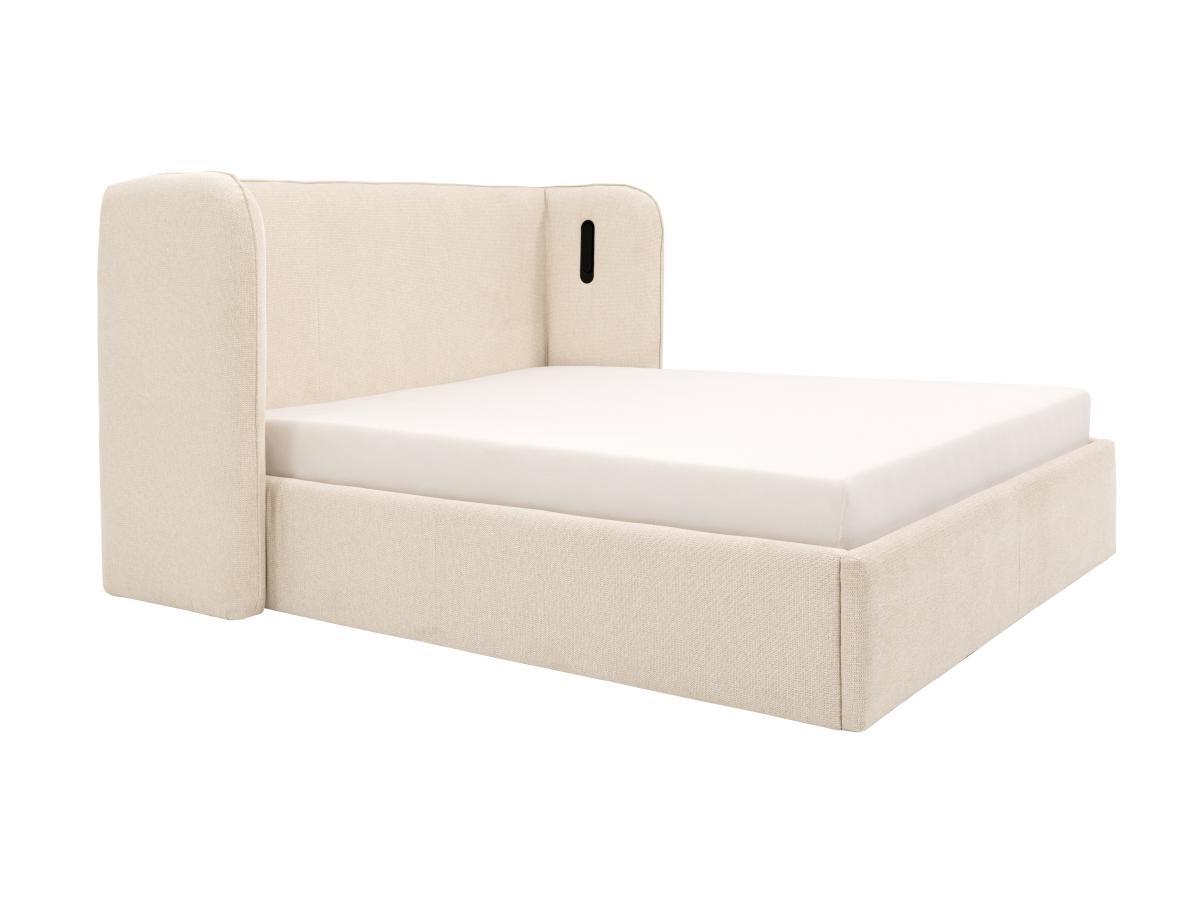 Vente-unique Bett mit Bettkasten & geschwungenem Kopfteil - 180 x 200 cm - Mit LED-Beleuchtung - Stoff - Beige - STOKALI  