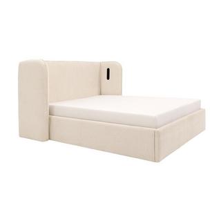 Vente-unique Bett mit Bettkasten & geschwungenem Kopfteil - 180 x 200 cm - Mit LED-Beleuchtung - Stoff - Beige - STOKALI  