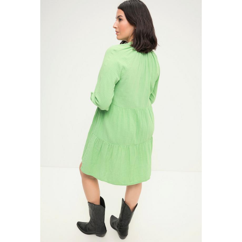 Studio Untold Abito Mini Mussola Taglio Svasato Scollo con Ruche Maniche Lunghe  