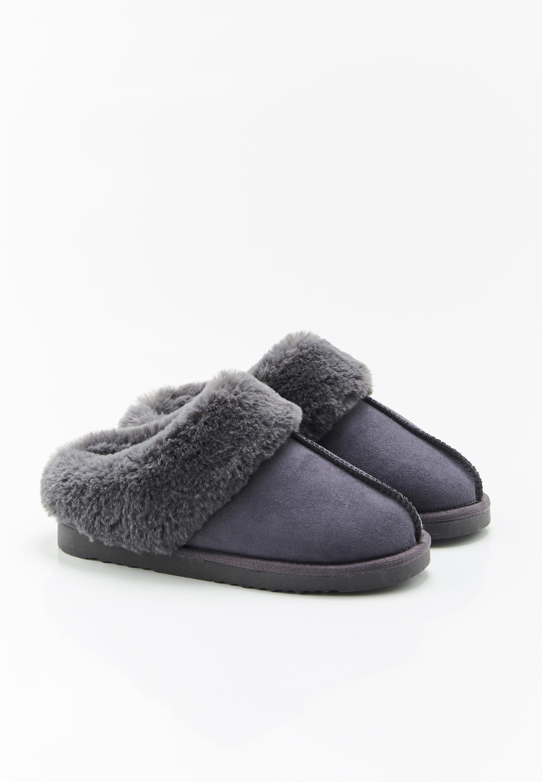 Image of Pantoletten In Felloptik Thermolactyl Unisex Grau 41