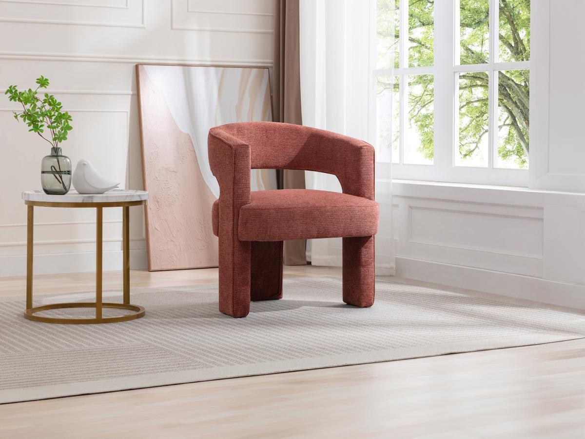 Vente-unique Fauteuil en tissu texturé terracotta FONTANOVA  