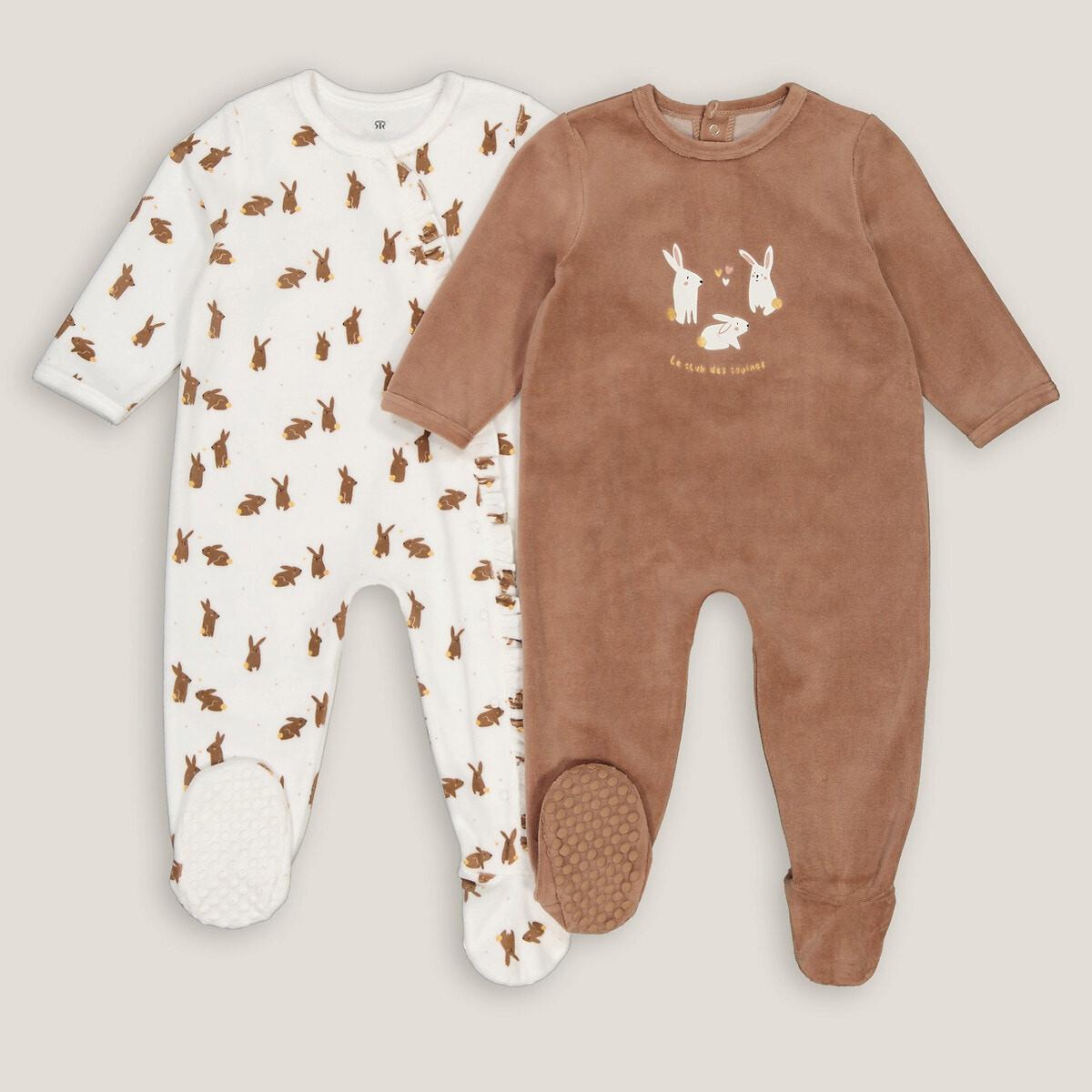 Image of 2er-pack Samtstrampler Mit Hasen Unisex Beige 0-3M