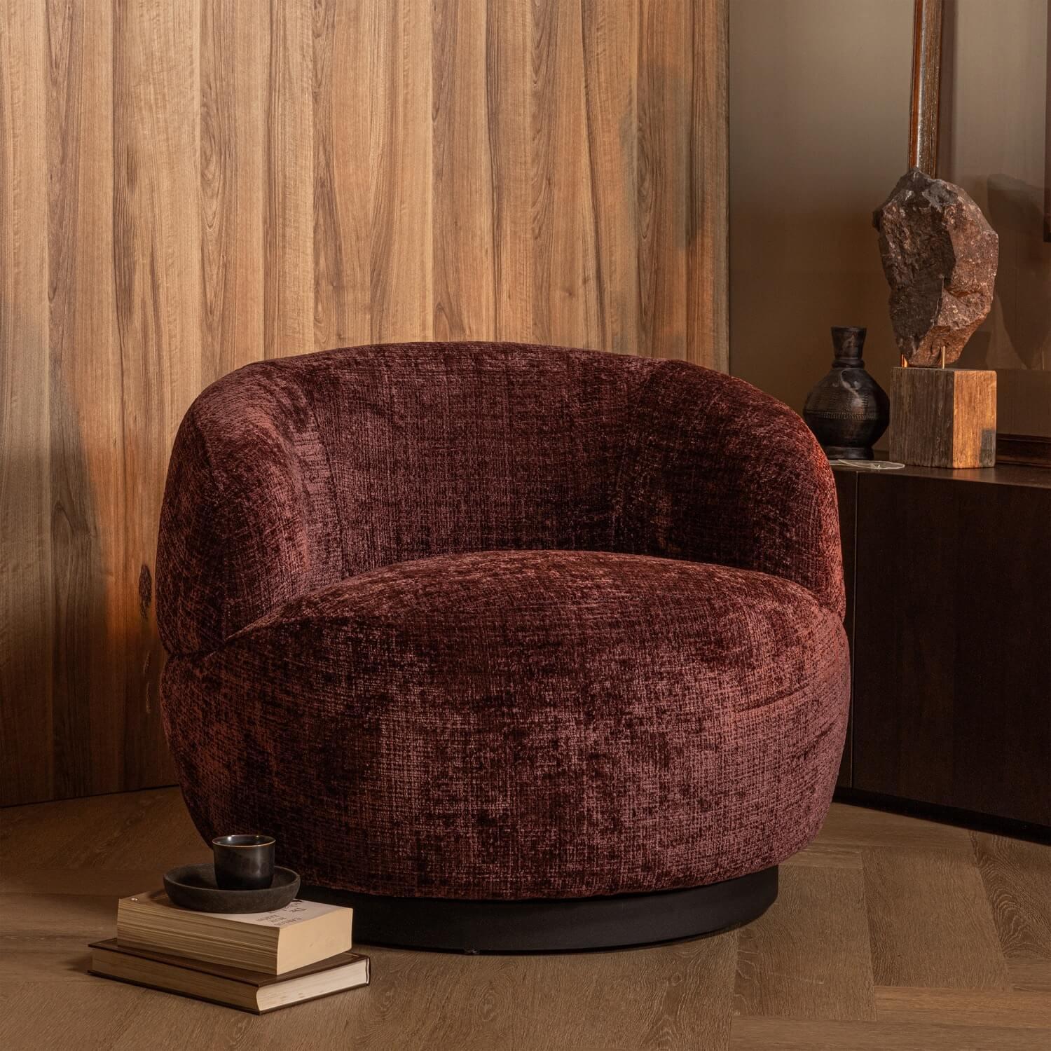 mutoni Fauteuil pivotant laineux aubergine  