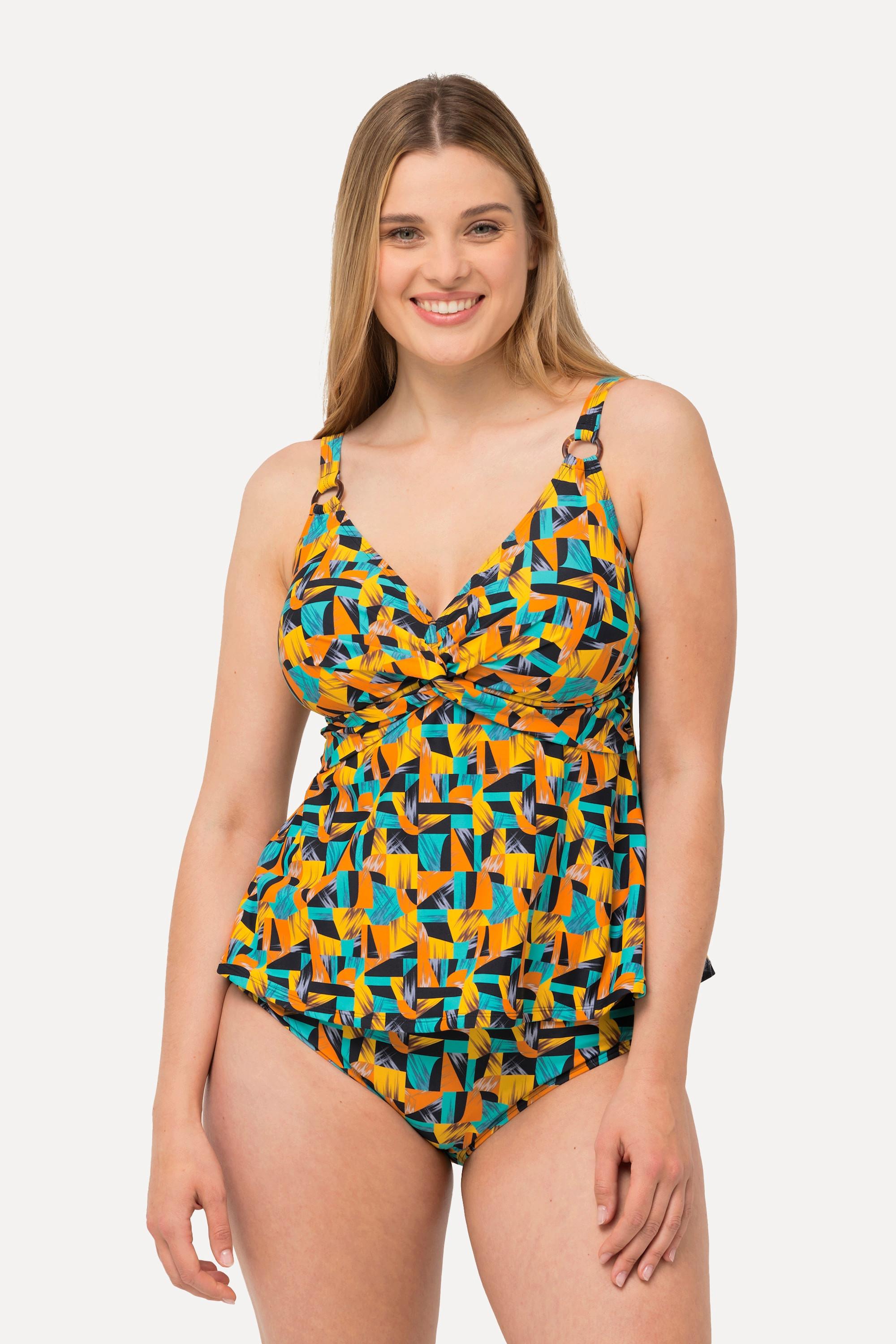 Ulla Popken  Tankini con stampa astratta, coppe morbide e materiale riciclato 