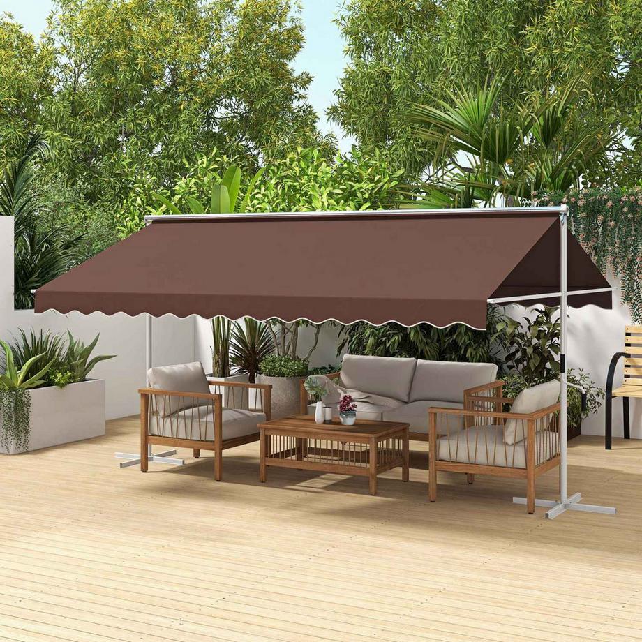 Northio Standmarkise 4,5X3,4M Gartenmarkise Handkurbel Ausziehbar Terrassenüberdachung Verstellbar Sonnenschutz Polyester Kaffee  
