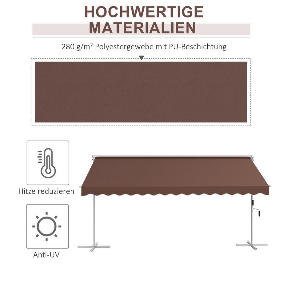 Northio Standmarkise 4,5X3,4M Gartenmarkise Handkurbel Ausziehbar Terrassenüberdachung Verstellbar Sonnenschutz Polyester Kaffee  