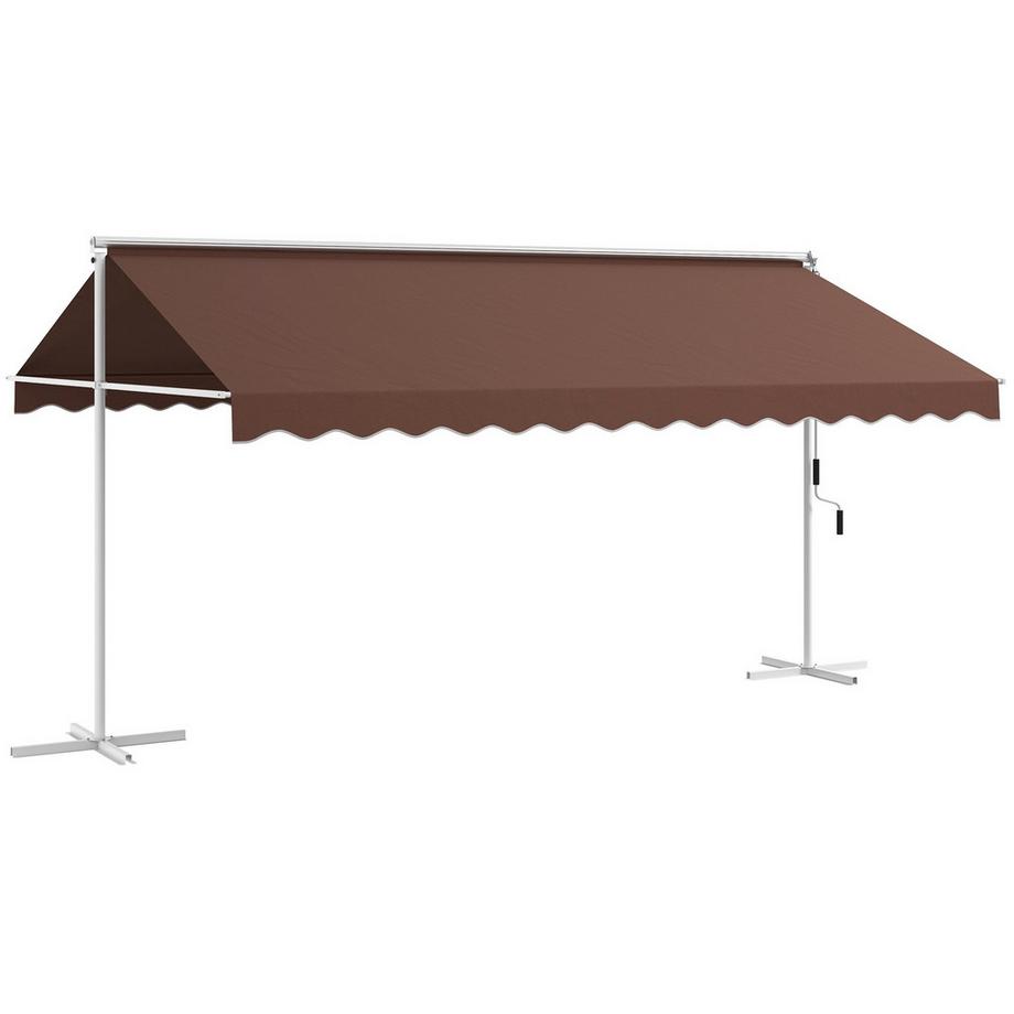 Standmarkise 4,5X3,4M Gartenmarkise Handkurbel Ausziehbar Terrassenüberdachung Verstellbar Sonnenschutz Polyester Kaffee