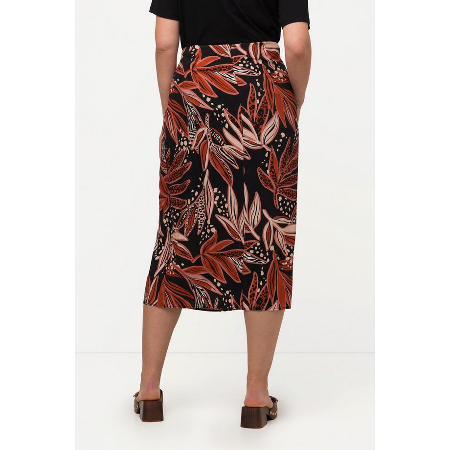 Ulla Popken Jupe Midi Feuilles Nœud Fantaisie Fente Doublée  