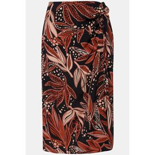 Ulla Popken Gonna Midi Foglie Nodo Decorativo Spacco Foderata  