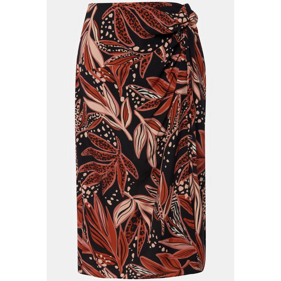 Ulla Popken Jupe Midi Feuilles Nœud Fantaisie Fente Doublée  