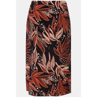 Ulla Popken Gonna Midi Foglie Nodo Decorativo Spacco Foderata  