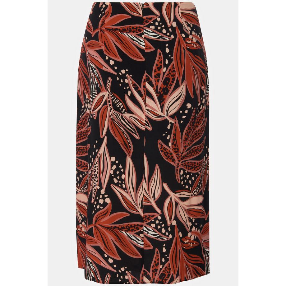 Ulla Popken Jupe Midi Feuilles Nœud Fantaisie Fente Doublée  