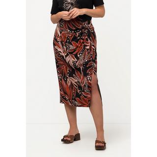 Ulla Popken Gonna Midi Foglie Nodo Decorativo Spacco Foderata  