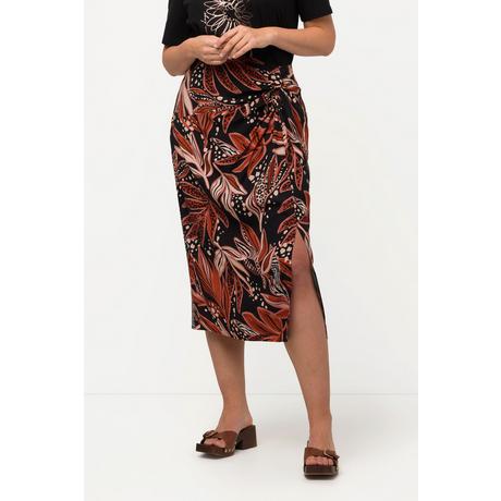 Ulla Popken Gonna Midi Foglie Nodo Decorativo Spacco Foderata  