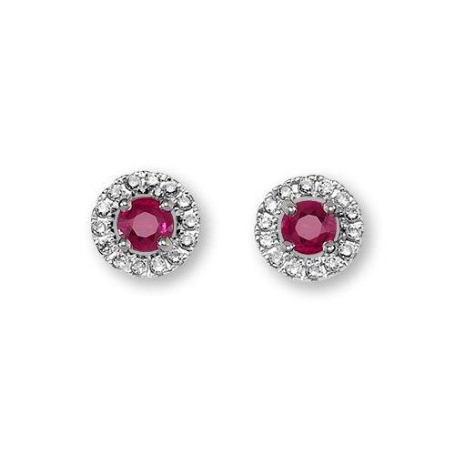 MUAU Schmuck  Clous d'oreilles or blanc 750 rubis 0,34ct. Diamant 0,168ct. 