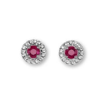 Clous d'oreilles or blanc 750 rubis 0,34ct. Diamant 0,168ct.