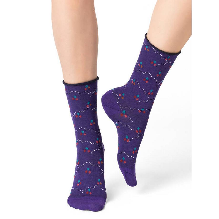 BLEU FORET Velours Coton Chaussettes Motif  