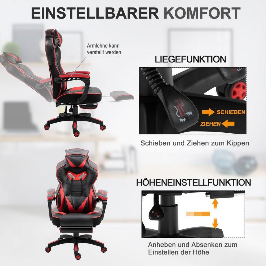 Northio Bürostuhl Gamingstuhl Massagefunktion Chefsessel Kunstleder Höhenverstellbar Schwarz+Blau B68Xt69Xh108-117Cm  