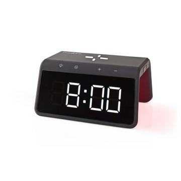Chargeur sans fil pour réveil | certifié Qi | 5 / 7,5 / 10 / 15 W | USB A-Tap | Veilleuse | 2 heures d'alarme | Fonction Snooze